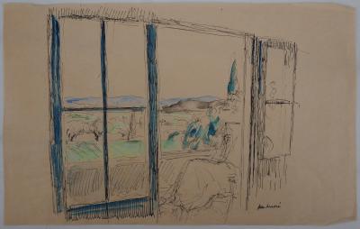 Albert Andre Vue De La Fenêtre Dessin Original Signé Post War Modern Art Plazzart