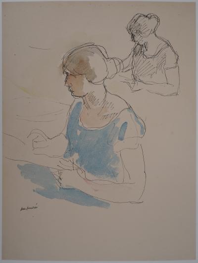 Visage de femme portrait. grandes lignes. dessin à la main de peintures murales • tableaux | myloview.fr