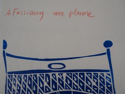 Alekos FASSIANOS : Une plume - Linogravure Originale Signée 2
