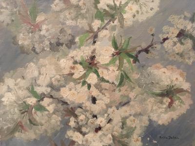 Anita DUBAC - Cerisiers en fleurs - Huile sur toile signée 2