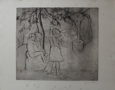 Suzanne VALADON - Toilette des enfants dans le jardin, Gravure signée 2