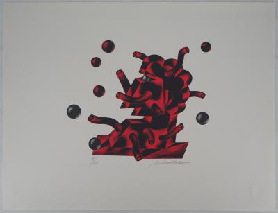 Atanas MIHALTCHEV : Les tentacules rouges - Lithographie Originale Signée 2