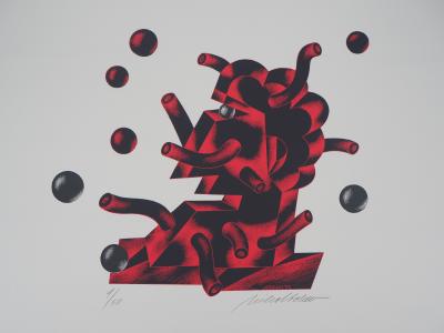 Atanas MIHALTCHEV : Les tentacules rouges - Lithographie Originale Signée 2