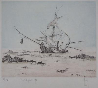 Bernard LOUEDIN : Bateau à voiles - Gravure Originale Signée 2