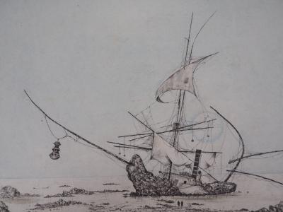 Bernard LOUEDIN : Bateau à voiles - Gravure Originale Signée 2