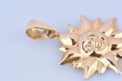 Pendentif Or Jaune 18K (750/1000) Double Face Soleil - Marque Pegaso Gioielli, Neuf Avec étiquettes