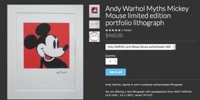 ANDY WARHOL, Mickey Mouse LITHOGRAPHIE SIGNÉE ET NUMÉROTÉE À LA MAIN 2