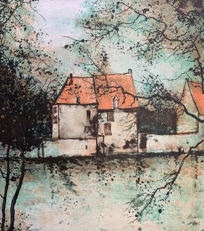 Bernard GANTNER : Maison au bord du lac - Lithographie originale signée 2