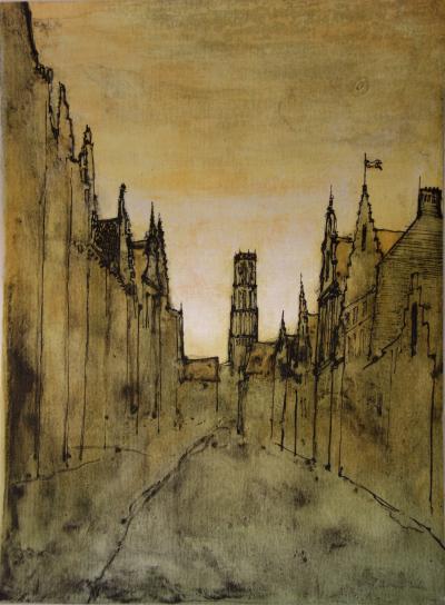 Bernard GANTNER : Ville flamande - Lithographie originale signée 2