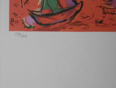 Marc CHAGALL (d’après) Vitraux de Jérusalem La Tribu de Zebulon. Lithographie SPADEM 1985 . Timbre sec SPADEM 2