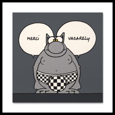 Sérigraphie : Le Chat : Merci Vasarely hommage 2