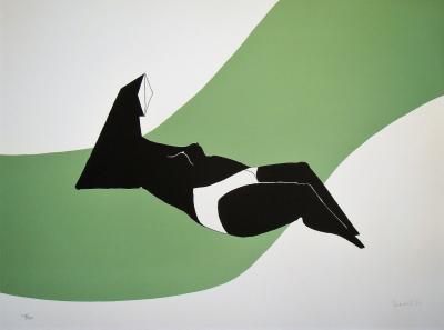 Lynn Russell CHADWICK - Reclining Figure on Green Wave, 1971 - Lithographie originale signée et numérotée 2