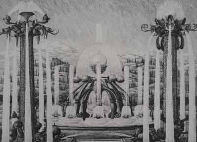 François HOUTIN : Théâtre d’eau, Gravure originale signée 2