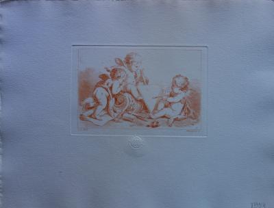 Jean-Baptiste HUET (d’après) : Trois putti jouant avec des arcs et des flèches - Gravure 2