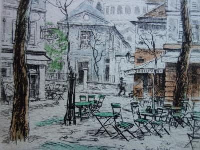 Eugène VEDER : Vue de Paris - Gravure Originale réhaussée au pochoir 2