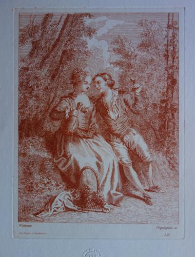 Antoine WATTEAU (d’après) - Scène champêtre en forêt - Gravure 2