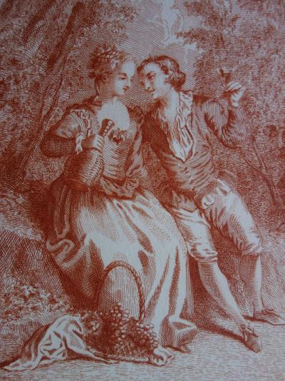 Antoine WATTEAU (d’après) - Scène champêtre en forêt - Gravure 2