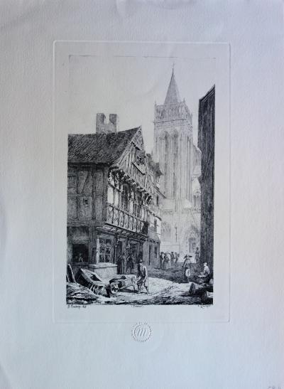 Gabriel TOUDOUZE : Cathédrale de Quimper - Gravure Originale 2