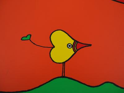 Charles LE BARS : Oiseau-coeur - Sérigraphie Originale Signée 2
