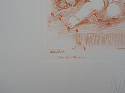 François BOUCHER (d’après) : Trois puttis avec un vase - Gravure Originale 2