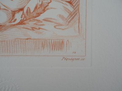 François BOUCHER (d’après) : Trois puttis avec un vase - Gravure Originale 2