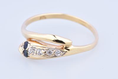 Belle bague serpent en or jaune 18 carat (750 millième) ornée de 6 oxydes de Zirconium 2