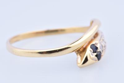 Belle bague serpent en or jaune 18 carat (750 millième) ornée de 6 oxydes de Zirconium 2