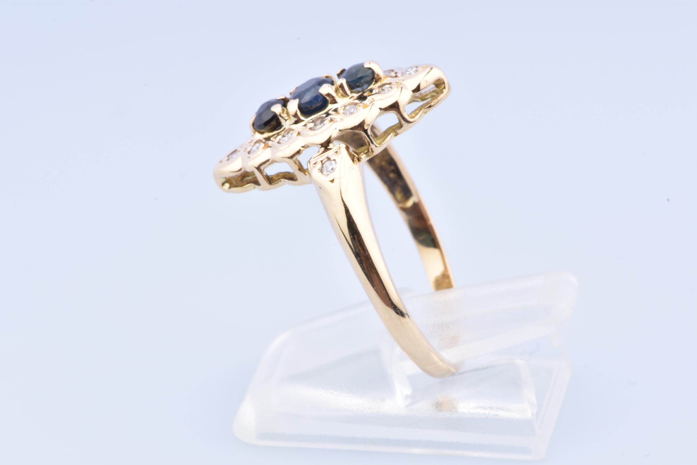 Bague Alliance Ancienne En Or 18K Saphir Et Brillants - Taille 55, Style Marquise