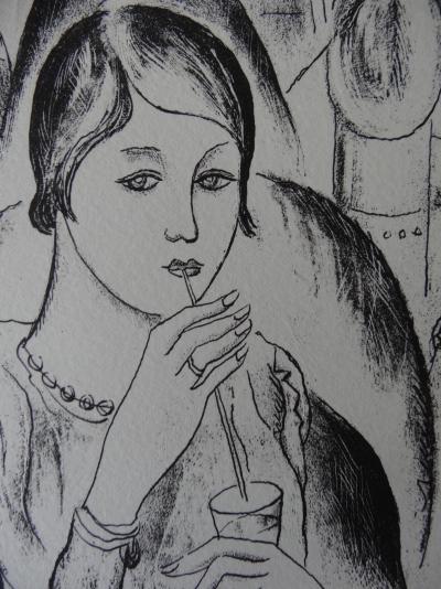 Paul BERQUE : Femme buvant une orangeade - Lithographie originale Signée, 1930 2