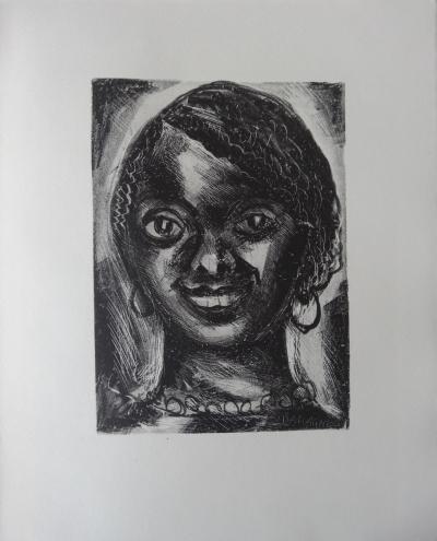 Jean-Gabriel DARAGNES : Femme souriante - Lithographie originale signée, 1930 2