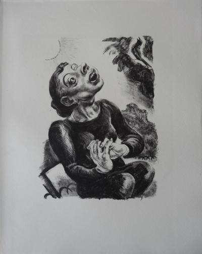 Edy LEGRAND : Femme à l’oiseau chanteur - Lithographie originale, 1930 2