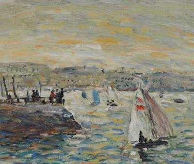 Jean-Jacques RENÉ : Voiliers au Havre - Huile sur toile signée 2