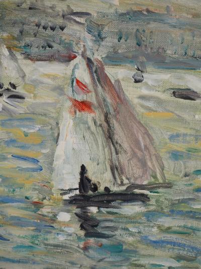 Jean-Jacques RENÉ : Voiliers au Havre - Huile sur toile signée 2