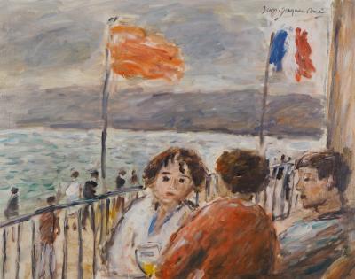 Jean-Jacques RENÉ : La terrasse devant la Seine - Huile sur toile signée 2