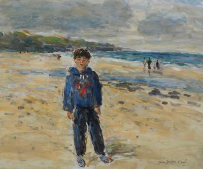 Jean-Jacques RENÉ : Le garçon sur la plage - Huile sur toile signée 2
