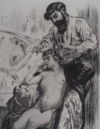 Alméry LOBEL-RICHE : Coiffeur libertin - Gravure originale signée 2