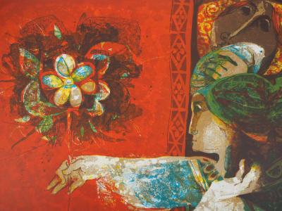 Alvar SUÑOL : Femme à la fleur fantastique - Lithographie Originale Signée 2