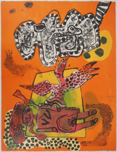 Guillaume CORNEILLE :  L’enfant et l’oiseau, 1968 - Lithographie originale signée 2