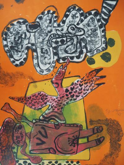 Guillaume CORNEILLE :  L’enfant et l’oiseau, 1968 - Lithographie originale signée 2