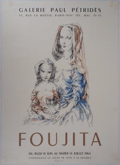 Léonard FOUJITA - Mère, fille et chat, 1964 - Affiche lithographique 2