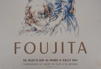 Léonard FOUJITA - Mère, fille et chat, 1964 - Affiche lithographique 2