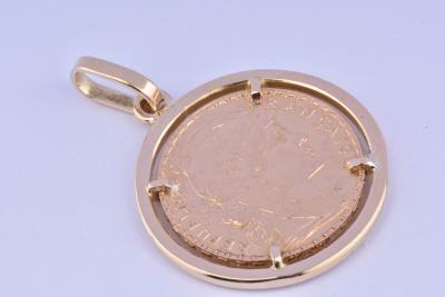 Pendentif médaillon de collection pièce de monnaie  en or jaune 18 carat (750 millièmes). REPUBLIQUE FRANCAISE, 20 Francs 