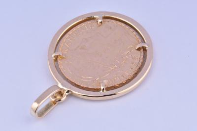 Pendentif médaillon de collection pièce de monnaie  en or jaune 18 carat (750 millièmes). REPUBLIQUE FRANCAISE, 20 Francs 