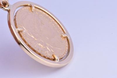 Pendentif médaillon de collection pièce de monnaie  en or jaune 18 carat (750 millièmes). REPUBLIQUE FRANCAISE, 20 Francs 
