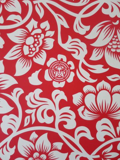 Shepard FAIREY (Obey) - Floral Takeover (Red/Cream), 2017 - Sérigraphie signée 2