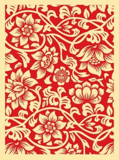 Shepard FAIREY (Obey) - Floral Takeover (Red/Cream), 2017 - Sérigraphie signée 2
