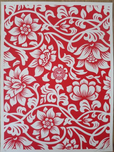 Shepard FAIREY (Obey) - Floral Takeover (Red/Cream), 2017 - Sérigraphie signée 2