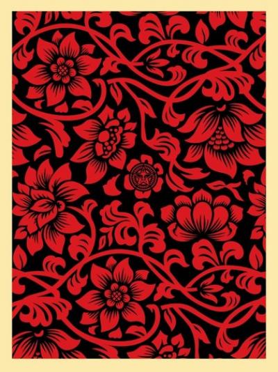 Shepard FAIREY (Obey) - Floral Takeover, 2017 (Red/Black) - Sérigraphie signée 2