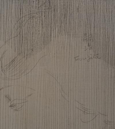 Tsuguharu Léonard FOUJITA Autoportrait au chat  Gravure originale à la pointe sèche 2