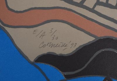 Guillaume CORNEILLE : Nu bleu au palmier, lithographie originale signée 2